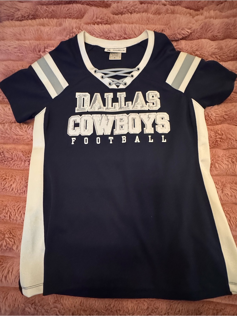 NWOT - NFL Dallas Cowboys Navy and White Lace-Up Kids Football Tee